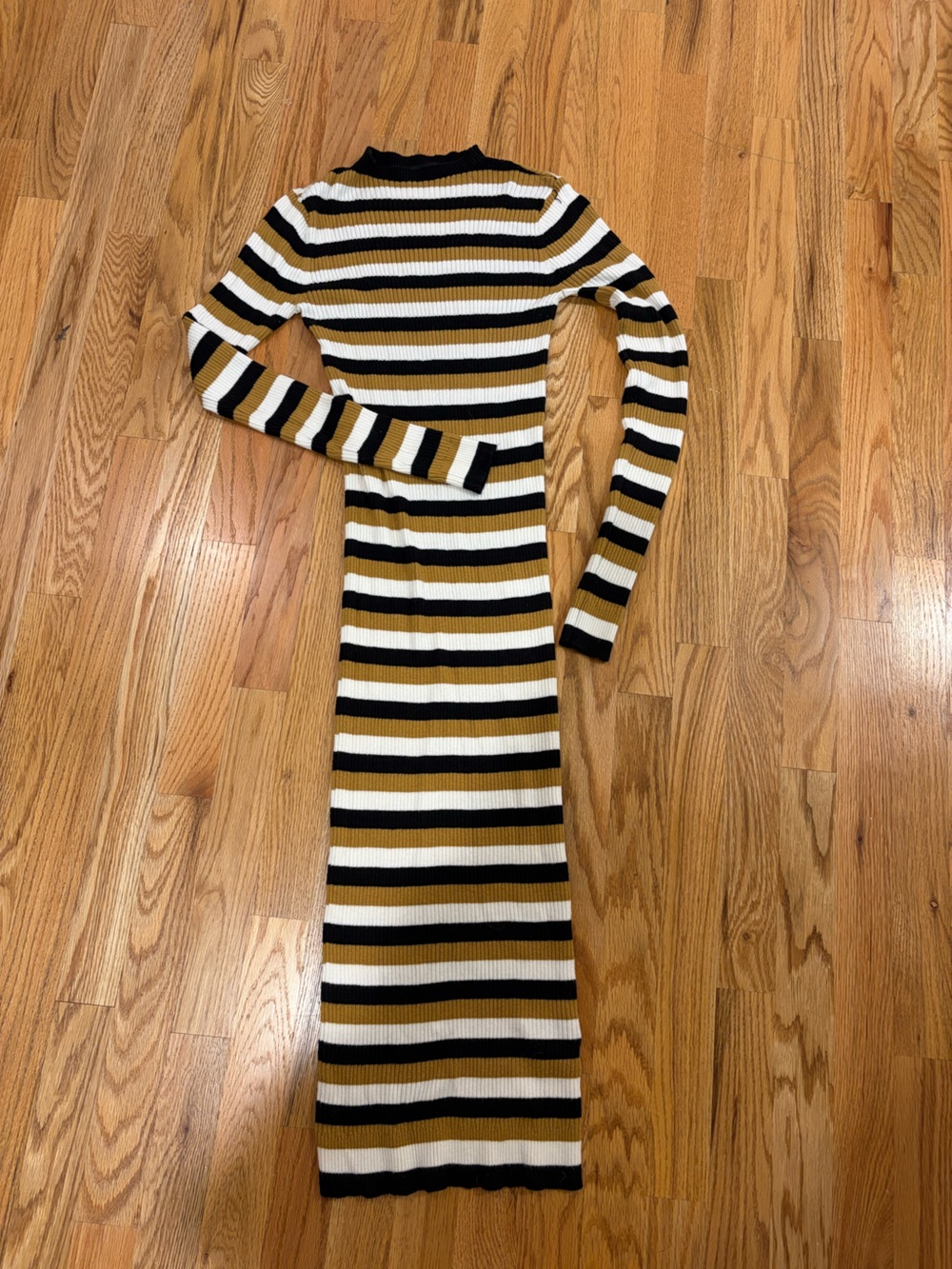 Who What Wear Black, White & Mustard Striped Long Sleeve Midi Dress